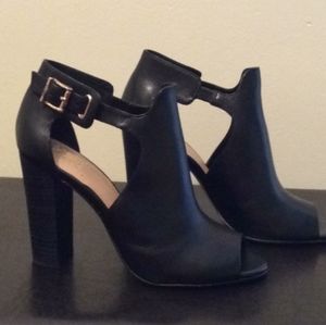 Vince Camuto buckled peep toe booties
